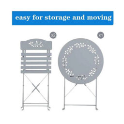 Grey Leaf 3 Pcs Metal Garden Outdoor Folding Chairs Table Bistro Furniture Set - thumbnail 6