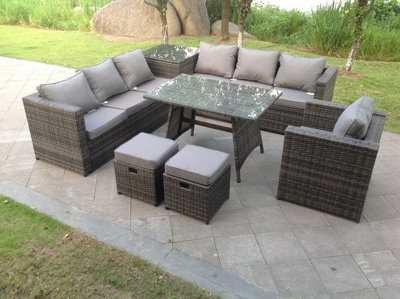Fimous 7 Seater Grey Rattan Corner Sofa Set 2 Table Armchair Footstool Garden Furniture Outdoor - image 1
