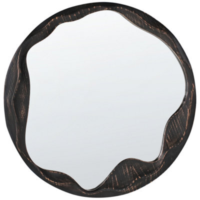 Beliani Wall Mirror Langon 60 Cm 60 Cm Pine Wood Dark Brown - image 1
