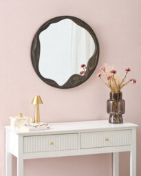 Beliani Wall Mirror Langon 60 Cm 60 Cm Pine Wood Dark Brown - thumbnail 2