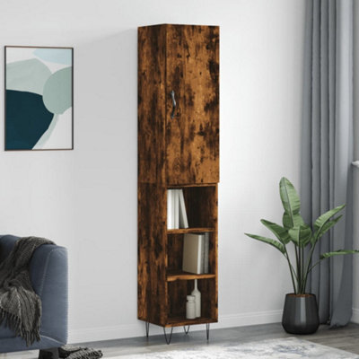 Berkfield Highboard Smoked Oak 34.5X34X180 Cm Engineered Wood - image 1