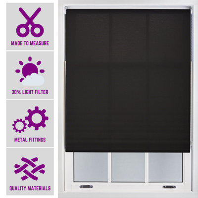 Furnished Made To Measure Day Light Roller Blinds With Metal Fittings - Black Blind For Home And Office (W)60Cm (L)165Cm