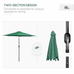 Outsunny 3(M) Patio Umbrella Outdoor Sunshade Canopy W/ Tilt & Crank Green - thumbnail 6