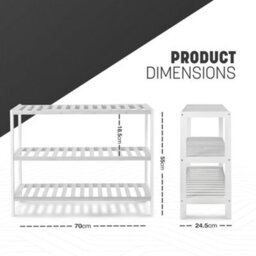 Keplin White 3 Tier Natural Bamboo Shoe Rack Easy Assembly & Strong Design Shelf Organiser - thumbnail 2