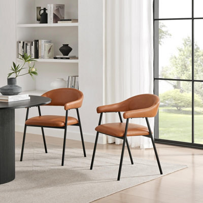 Furniturebox Uk 2X Delos Tan Faux Leather Fabric Dining Chairs - image 1