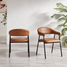 Furniturebox Uk 2X Delos Tan Faux Leather Fabric Dining Chairs - thumbnail 3