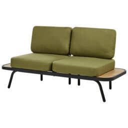 Wyld And Coco Outdoor 4-Piece Olive Green Acacia Wood And Aluminium Frame Set With Cushions - Bench, 2 Chairs, Coffee Table - thumbnail 5
