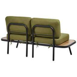 Wyld And Coco Outdoor 4-Piece Olive Green Acacia Wood And Aluminium Frame Set With Cushions - Bench, 2 Chairs, Coffee Table - thumbnail 6