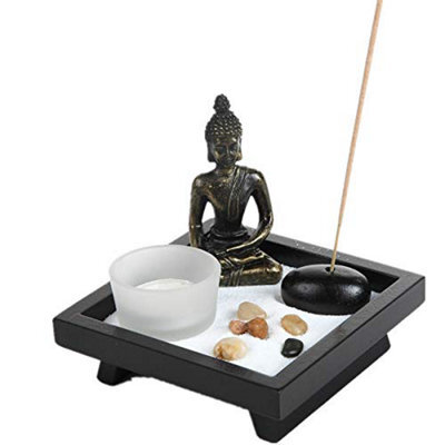 London Boutique Thai Sitting Buddha Ornament Statue Candle Holders Natural Stone Rattan Incense Gift Set (Sitting Budha Hd38) - image 1