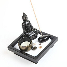 London Boutique Thai Sitting Buddha Ornament Statue Candle Holders Natural Stone Rattan Incense Gift Set (Sitting Budha Hd38) - thumbnail 3