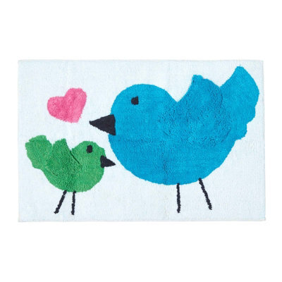 Homescapes Cotton Tufted  Blue Green Birds Pink Heart Kids Rug - image 1