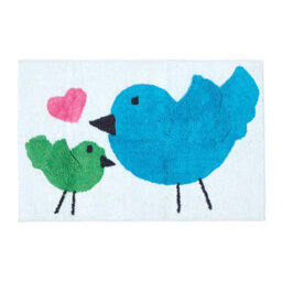 Homescapes Cotton Tufted  Blue Green Birds Pink Heart Kids Rug - thumbnail 1