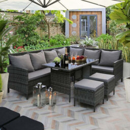 Thalia Rattan Corner Sofa - 8 Seater Garden Set With Rectangular Table & Weatherproof Cushions