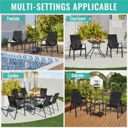 Yaheetech Black Set Of 2 Outdoor Stackable Dining Chairs With Backrest And Armrests - thumbnail 7