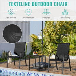 Yaheetech Black Set Of 2 Outdoor Stackable Dining Chairs With Backrest And Armrests - thumbnail 6