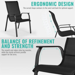 Yaheetech Black Set Of 2 Outdoor Stackable Dining Chairs With Backrest And Armrests - thumbnail 5