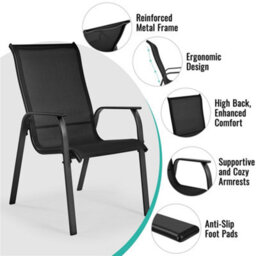 Yaheetech Black Set Of 2 Outdoor Stackable Dining Chairs With Backrest And Armrests - thumbnail 4