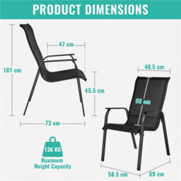 Yaheetech Black Set Of 2 Outdoor Stackable Dining Chairs With Backrest And Armrests - thumbnail 3