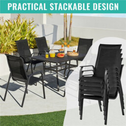 Yaheetech Black Set Of 2 Outdoor Stackable Dining Chairs With Backrest And Armrests - thumbnail 8