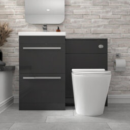 Nes Home 2 Drawers Dark Grey Basin Vanity, Wc Unit & Rimless Toilet - thumbnail 2