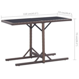 Berkfield Garden Table Brown 110X53X72 Cm Glass And Poly Rattan - thumbnail 6