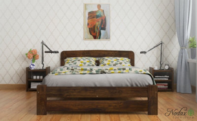 Nodax King Bed Frame, F1, Solid Pine Wood, Easy Assembly, Sturdy Slats & Extra Support Legs, 5Ft, Walnut Finish - image 1