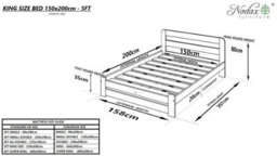 Nodax King Bed Frame, F1, Solid Pine Wood, Easy Assembly, Sturdy Slats & Extra Support Legs, 5Ft, Walnut Finish - thumbnail 4
