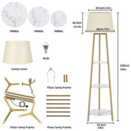 Luvodi Tripod Shelved Gold Led Floor Lamp Marble Shelves Lamp Reading Light 160Cm - thumbnail 2