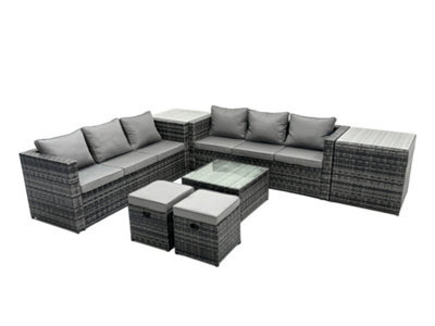 Fimous Outdoor Rattan Garden Furniture Set 8 Seater Patio Lounge Sofa Set With Square Coffee Table 2 Side Table 2 Small Footstools - image 1