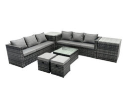 Fimous Outdoor Rattan Garden Furniture Set 8 Seater Patio Lounge Sofa Set With Square Coffee Table 2 Side Table 2 Small Footstools - thumbnail 1