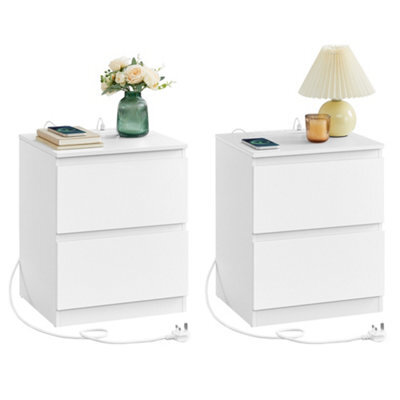 LEDREM Set Of 2 Nightstands With Charging Station, Bedside Tables With Drawers, Side End Tables, For Bedroom, White - image 1