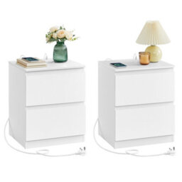 LEDREM Set Of 2 Nightstands With Charging Station, Bedside Tables With Drawers, Side End Tables, For Bedroom, White - thumbnail 1