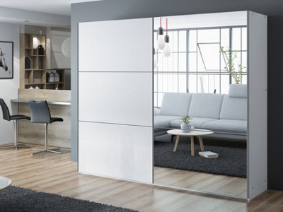 Arte White Matt Sliding Wardrobe 250Cm With Mirror - Crisp, Clean, And Organized - image 1