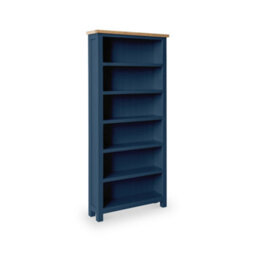 Farro Navy Blue 6 Tier Large Bookcase - Painted With Oak Top - By Roseland Furniture