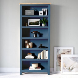 Farro Navy Blue 6 Tier Large Bookcase - Painted With Oak Top - By Roseland Furniture - thumbnail 2