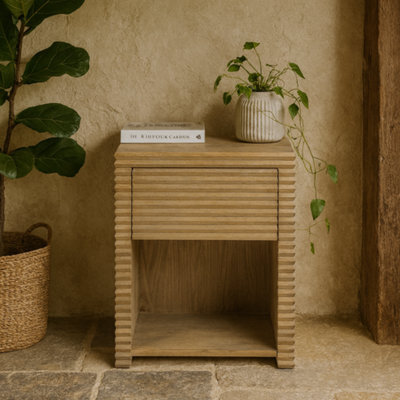 Wyld Haus Mandarina Weathered Oak Ribbed Bedside Table 1 Drawer - image 1