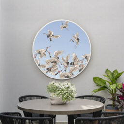 Mirroroutlet The Typis White Metal Edged Circular Garden Wall Mirror With Stork Decals 80Cm Diameter - thumbnail 1