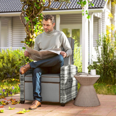 Outsunny Rattan Garden Recliner Sun Lounger W/ Flip Table, Mixed Grey/grey - image 1