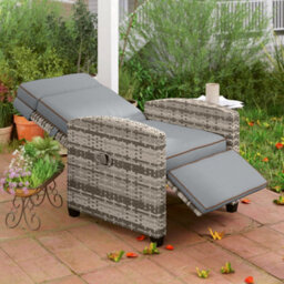 Outsunny Rattan Garden Recliner Sun Lounger W/ Flip Table, Mixed Grey/grey - thumbnail 9