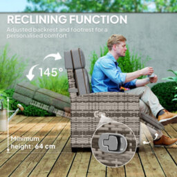 Outsunny Rattan Garden Recliner Sun Lounger W/ Flip Table, Mixed Grey/grey - thumbnail 4