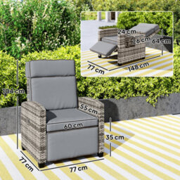 Outsunny Rattan Garden Recliner Sun Lounger W/ Flip Table, Mixed Grey/grey - thumbnail 3