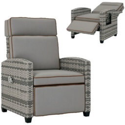 Outsunny Rattan Garden Recliner Sun Lounger W/ Flip Table, Mixed Grey/grey - thumbnail 2