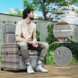 Outsunny Rattan Garden Recliner Sun Lounger W/ Flip Table, Mixed Grey/grey - thumbnail 7