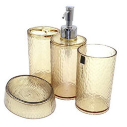 London Boutique 4 Pieces Bathroom Accessory Set Clear Soap Dispenser Toothbrush Holder Tumbler Soap Dish (Clear Brown) - thumbnail 1