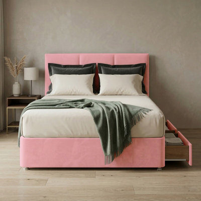 Adore Designs Alton Plush Velvet Divan Bed, Headboard - 3Ft Single - Pink - 0 Drawers - image 1