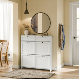 Sobuy Shoe Cabinet With 2 Drawers 100X19X107Cm Nordic Fsr208-W - thumbnail 4