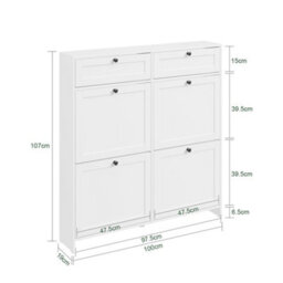 Sobuy Shoe Cabinet With 2 Drawers 100X19X107Cm Nordic Fsr208-W - thumbnail 3