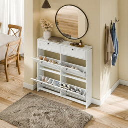 Sobuy Shoe Cabinet With 2 Drawers 100X19X107Cm Nordic Fsr208-W - thumbnail 5