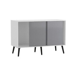 Urbn-Living Urbnliving 3-Door Sliding Cabinet Sideboard White Carcass With Grey Doors Storage Organiser Home Cupboard Black Wooden Legs - thumbnail 5