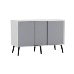 Urbn-Living Urbnliving 3-Door Sliding Cabinet Sideboard White Carcass With Grey Doors Storage Organiser Home Cupboard Black Wooden Legs - thumbnail 1